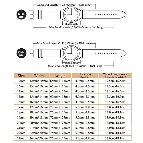 Correas De Reloj De Cuero - Correa De Repuesto para Hombres Y Mujeres - Cierre Desplegable Con Botón Pulsador Acero Inoxidable - 18 mm 19 mm 20 mm 21 mm 22 mm 24 mm - Negro Marrón