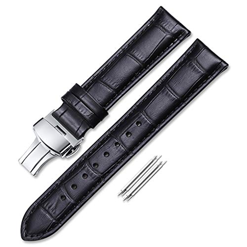 Correas De Reloj De Cuero - Correa De Repuesto para Hombres Y Mujeres - Cierre Desplegable Con Botón Pulsador Acero Inoxidable - 18 mm 19 mm 20 mm 21 mm 22 mm 24 mm - Negro Marrón