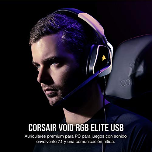 Corsair Void Elite RGB USB Auriculares para Juegos (7.1 Sonido Envolvente, Micrófono omnidireccional, Personalizable Iluminación, Microfibra de Rejilla Almohadillas, Construcción Aluminio) Blanco