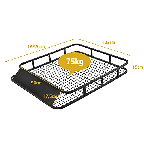 COSTWAY Portaequipajes de Coche Vehículo de Hierro Portaequipajes Techo Universal Carga hasta 75kg/122x102x15cm Negro