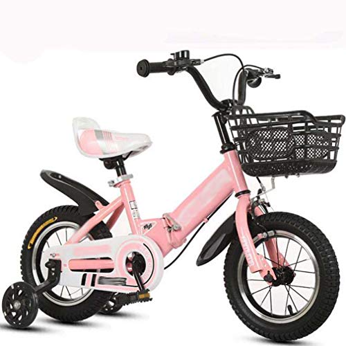 COUYY Bicicleta para niños Plegables 2 años 3 años 4 años 5 años 6 años 7 8 años 9 años de Edad Niños y niñas 12-18 Pulgadas Cochecito,Rosado,12 Inches