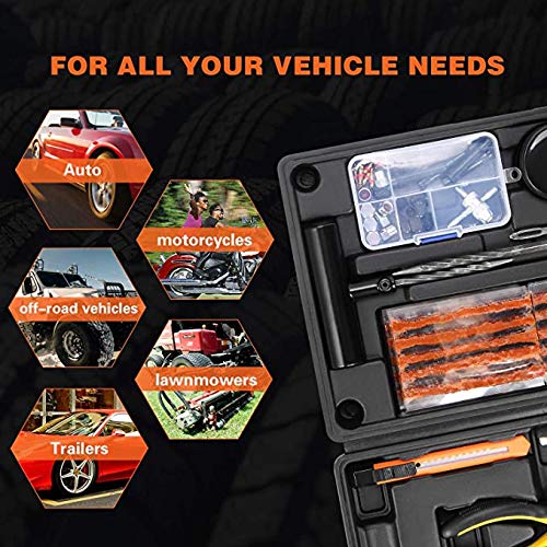 Cozywind 100pcs Kit de Reparación de Neumáticos Kit de Herramientas para Reparar para Coche,camión,Jeep, Todoterreno, Moto, Ttractor, Remolque.
