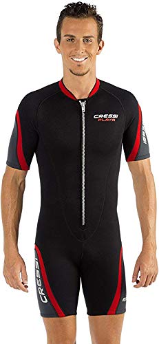 Cressi Playa Man Shorty Wetsuit 2.5 mm-Traje Monoshort sin Capucha en Neopreno 2.5mm Biforrado para Hombre, Negro/Rojo/Gris, S/2