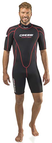 Cressi Tortuga Man Shorty Wetsuit Traje Monoshort sin Capucha en Neopreno 2.5mm Biforrado para Hombre, Men's, Negro/Rojo, S/2