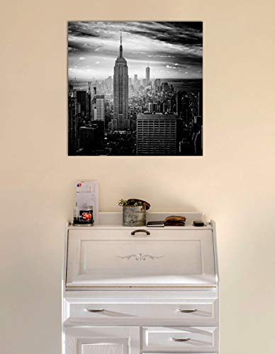 Cuadro con adhesivo de Nueva York en blanco y negro | Tamaño: 30x30 cm | Sticky rígido para apoyar o colgar sin hacer agujeros | Cuadros para decoración