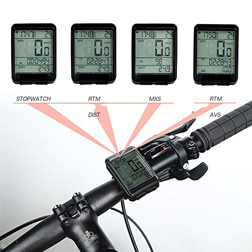 Cuentakilómetros de Bicicleta Inalámbrico Impermeable, Velocímetro de Bicicleta Multifunción, Pantalla LCD con Cronómetro, Contador de Velocidad y Odomómetro (A)