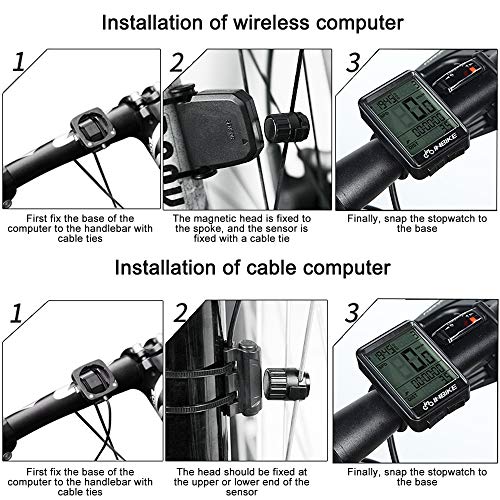 Cuentakilómetros de Bicicleta Inalámbrico Impermeable, Velocímetro de Bicicleta Multifunción, Pantalla LCD con Cronómetro, Contador de Velocidad y Odomómetro (A)