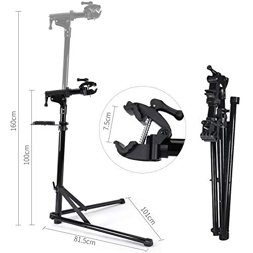 CXWXC Soporte de Reparación de Bicicletas, Soporte de Reparación de Bicicletas de Aluminio con Bandeja Magnética, Ajustable, Ligero, Portátil, para Mantenimiento de Bicicletas Champán (Negro)