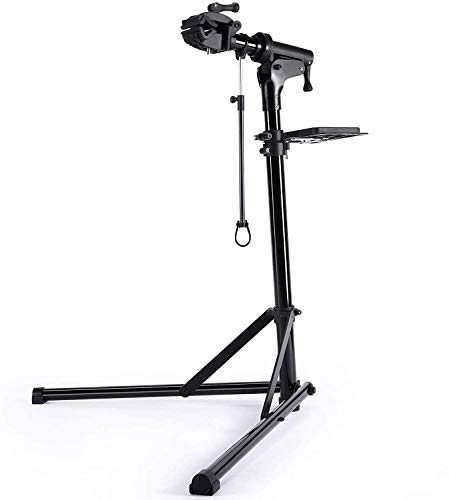 CXWXC Soporte de Reparación de Bicicletas, Soporte de Reparación de Bicicletas de Aluminio con Bandeja Magnética, Ajustable, Ligero, Portátil, para Mantenimiento de Bicicletas Champán (Negro)