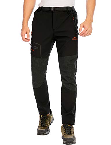 DAFENP Pantalones Trekking Hombre Impermeables Pantalones de Trabajo Termicos Montaña Senderismo Esqui Snowboard Invierno Polar Forrado Aire Libre (Small, A Negro)