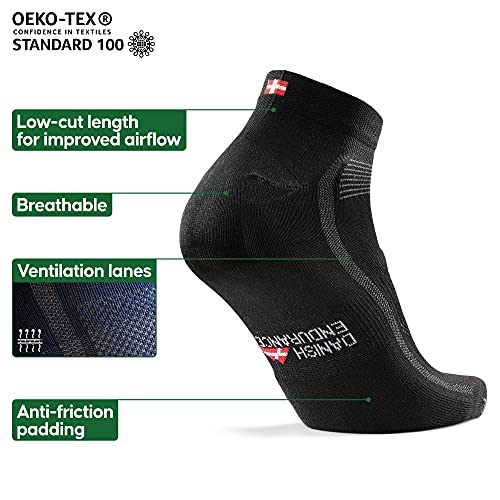 DANISH ENDURANCE Calcetines de Ciclismo de Corte Bajo, para Hombres y Mujeres, paquete de 3 calcetines de bicicleta transpirables (Negro, EU 43-47)