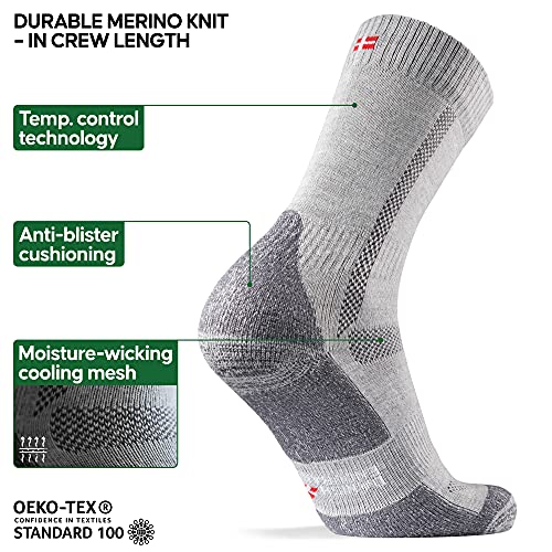 DANISH ENDURANCE Calcetines de Senderismo y Trekking de Lana Merina para Hombre, Mujer y Niños, Otoño e Invierno, Calcetines Térmicos de montaña, Pack de 3 (Gris Claro, EU 35-38)