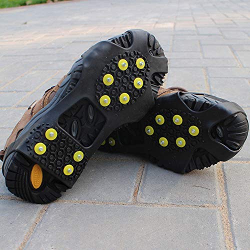 DAZISEN Crampones - Cubierta de Zapatos Antideslizante de Crampones de Botas de Nieve para Senderismo Pesca Escalada,Verde Negro(10 Dientes),XL(Adecuado para Zapatos de 275-290cm)