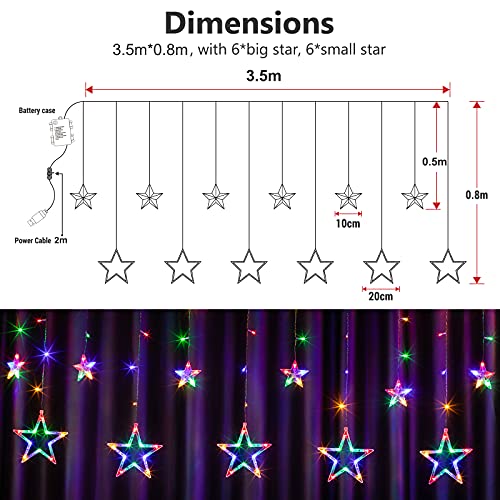 DazSpirit LED Luces Estrellas de Navidad Guirnaldas, con 12 Estrella, control remoto y 20 ganchos, caja de regalo, USB o con pilas, 8 modos, resistente al agua, 3,5m 138LED, interiores y exteriores