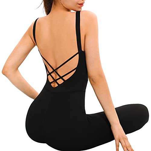 Dazzerake Mameluco de Yoga para Mujer Traje Deportivo Sin Mangas Cintura Alta Mono de Color Sólido Sexy para Fitness Sport Gym Yoga Jogging (Negro, L)