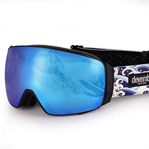 devembr OTG Gafas de Esquí Pro, Gafas para Snowboard Esféricos Sin Marco Anti-Empañamiento, Lente Intercambiable con Imán, Protección UV, para Hombre y Mujer, Carcasa Dura Incluida (Azul, VLT 29%)