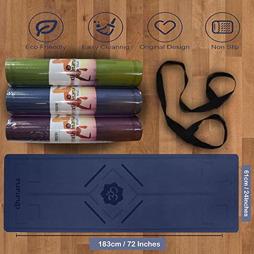 Dharana Esterilla Yoga Mat Antideslizante Profesional- Colchoneta Gruesa para Deportes - Gimnasia Pilates Fitness - Ecológica -183cm Largo - 61cm Ancho - 0.6cm Grosor