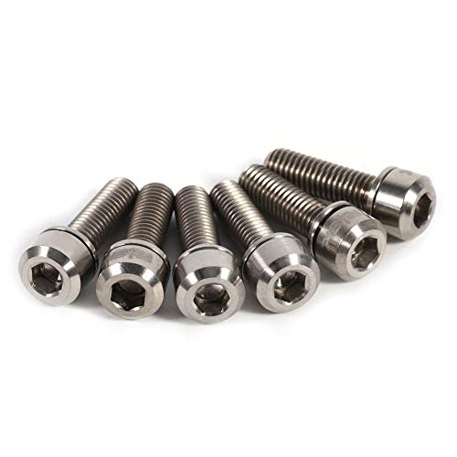 Dioche Tornillos de Vástago de Bicicleta, Tornillos de Aleación de Titanio M5 X 18 Mm Tornillos con Arandelas para Vástago de Bicicleta MTB (6 Piezas)(Titanio)