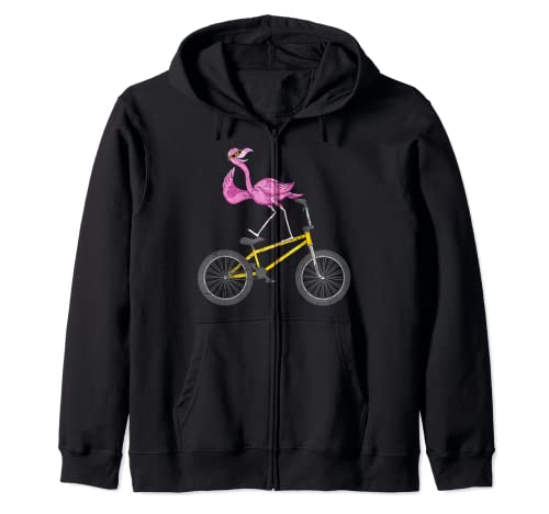 Divertido Pájaro Tropical Exótico Animal BMX Ciclismo Rosa Flamingo Sudadera con Capucha