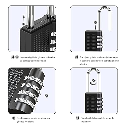 Diyife Candado de Combinación, [1 Pcs] Cerradura de Combinación de 4 Dígitos, Servicio Pesado Seguridad Candado con Grillete Largo para Casillero de Gimnasio, Cobertizo, Garaje, Cerca (Negro)