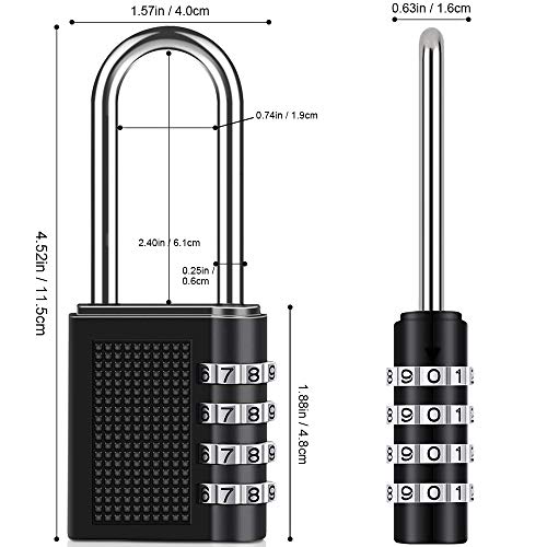 Diyife Candado de Combinación, [1 Pcs] Cerradura de Combinación de 4 Dígitos, Servicio Pesado Seguridad Candado con Grillete Largo para Casillero de Gimnasio, Cobertizo, Garaje, Cerca (Negro)