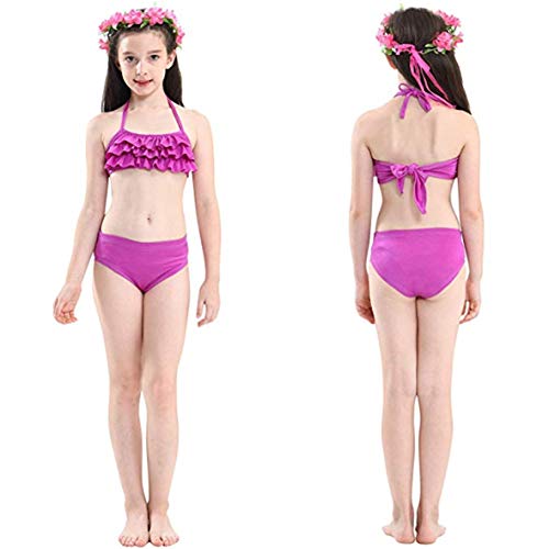 DNFUN Traje de baño de Cola de Sirena para niñas con Princesa de Sirena Traje de baño de Cosplay para Nadar con Bikini y Monofin, Juego de 4,G5+WJF74,130