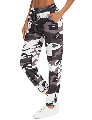 Doaraha Pantalones Deportivos Mujer Algodón Pantalón de Chándal Elásticos Transpirables con Bolsillos Laterales para Deporte Gimnasio Fitness Correr (934# Camuflaje marrón, XL)