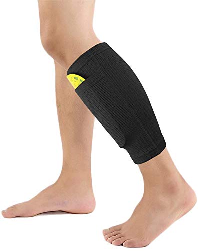 Dokpav Fútbol Espinilleras Doble Capa Calcetines Fijo Manga, Soccer Shin Guard Sleeves Medias elásticas Calcetines Manga Protectora Niño Juventud Adulta - Partido de Futbol- Sin espinilleras plástico