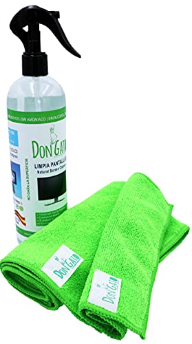 Don Gato - Limpiador de Pantalla + 2 Paños de Microfibras (500ml) para TV, Tableta, PC/portátil, LCD, LED, móvil. Hecho en España con Productos Naturales, sin Alcohol