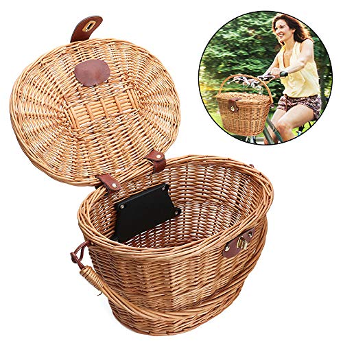 Donpow Cesta para Bicicleta con Manillar, pequeña Caja Hecha por Willow para Bicicleta Cesta de Mimbre Delantera para Bicicleta con Manillar para niños Chirlden Gift DIY Sets