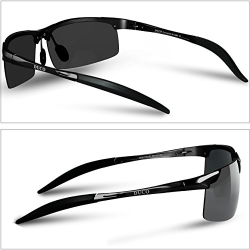 Duco Gafas de sol deportivas polarizadas para hombre con ultraligero y marco de metal irrompible, 100% UV400-8177S (Negro/Gris)