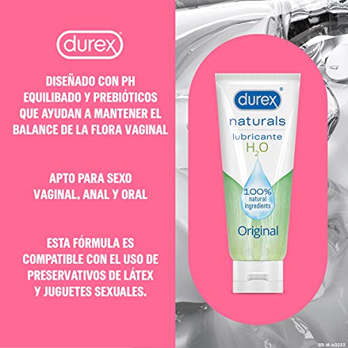 Durex Naturals H2O Lubricante Base Agua, 100% natural sin fragancia, colorantes ni agentes irritantes - 100 ml