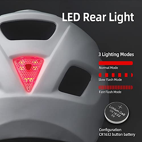 EASTINEAR Casco Bicicleta Adulto para Hombre Mujere con Luz Trasera LED Casco Ciclismo para Viajeros Urbanos con Visera Tamaño Ajustable 57-61 CM (Blanco)