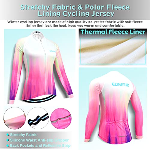 EDMRIK Conjunto de Ropa Ciclismo Mujer Invierno, Traje Bicicleta Térmico de Manga Larga para Mujer y Pantalón de Ciclista Largo con Acolchado Gel 20D