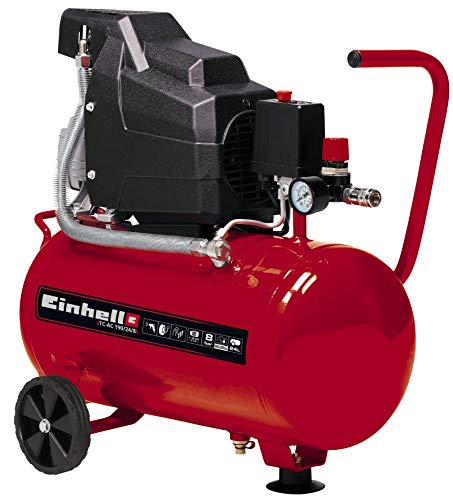 Einhell Compresor TC-AC 190/24/8 (máx. 8 bar, depósito de 24 l, lubricación por aceite, reductor de presión, manómetro + acoplamiento rápido, válvula antirretorno, soporte con tope de goma)