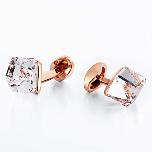 Epinki Acero Inoxidable Cubo Cristal Oro Rosa Gemelos para Hombre Clásico Gemelos Boda Negocio