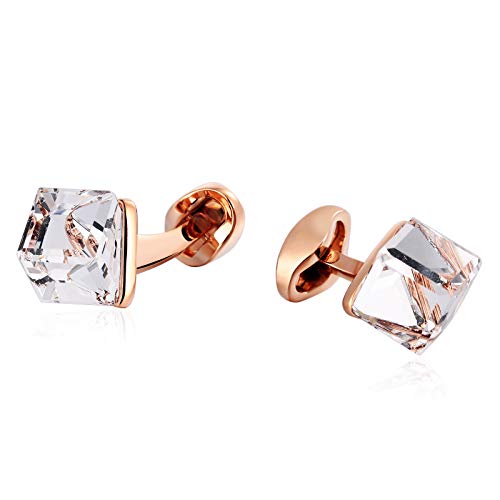 Epinki Acero Inoxidable Cubo Cristal Oro Rosa Gemelos para Hombre Clásico Gemelos Boda Negocio