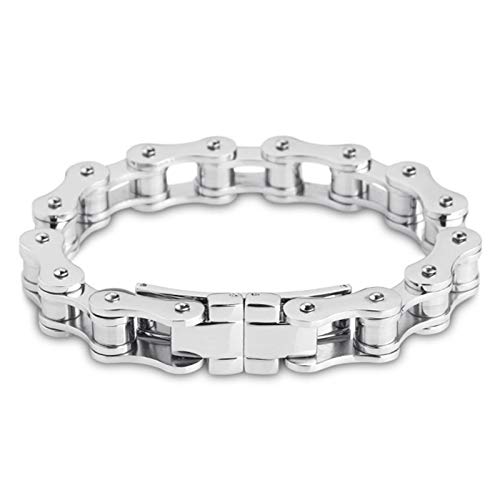 Epinki Hombre Pulsera Titanio Cadena de Bicicleta con Rectángulo Plata Brazalete Encantado 200MM