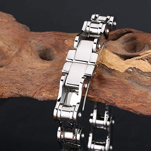 Epinki Hombre Pulsera Titanio Cadena de Bicicleta con Rectángulo Plata Brazalete Encantado 200MM