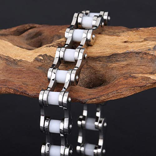 Epinki Hombre Pulsera Titanio Cadena de Bicicleta Plata Brazalete Encantado