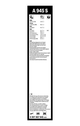 Escobilla limpiaparabrisas Bosch Aerotwin A945S, Longitud: 650mm/400mm – 1 juego para el parabrisas (frontal)