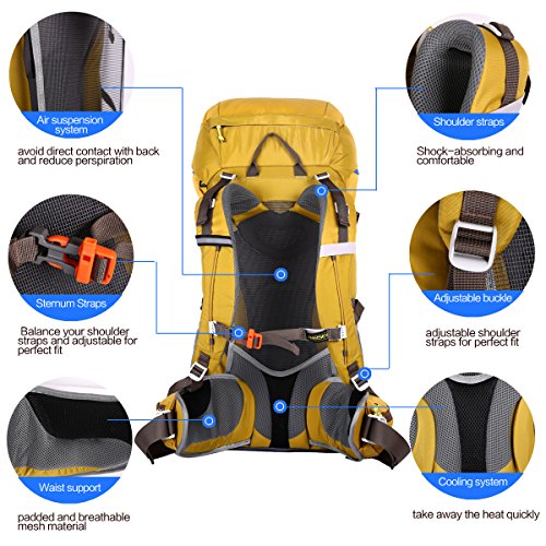 Eshow Mochilas 50L de Senderismo Impermeable con Gran Capacidad, Macuto Multifuncional de Nailon para Viajes Montaña Acampada Trekking Excursiones Esquí Snowboard