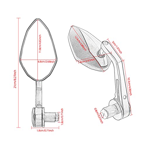 Espejo Retrovisor Motocicleta Bicicleta Crucero Chopper ATV Aluminio 7/8'' 22 mm Espejo Lateral del Extremo del Manillar