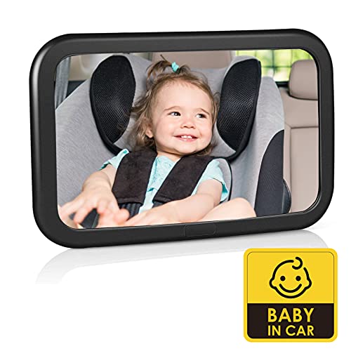 Espejo Retrovisor para Coche de Bebé, Espejo para Monitor de Bebé 360° Giratorio e Inclinable, Espejo de Coche para Asiento Trasero 100% Inastillable, Correas Elásticas Ajustables y Fácil Instalación