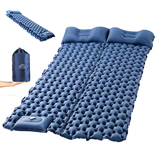 Esterilla Hinchable Camping, Luxear Esterilla Inflable Acampada Doble Gruesa 120x200x6CM, Ultraligera Colchon Autohinchable con Almohada y Parches para Camping, Playa, Viajes