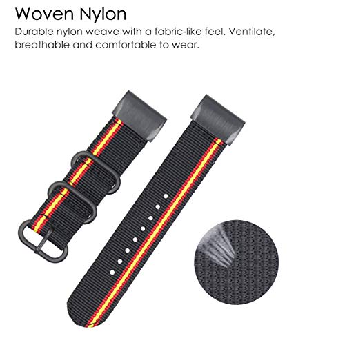 ESTUYOYA - Pulsera de Nailon Compatible con Garmin Fenix 6X/Fenix 6X Pro/Fenix 5X/Fenix 5X Plus/Fenix 3/Fenix 3 HR Colores Bandera de España, 26mm Transpirable Cierre de Seguridad, Easy Fit - Black