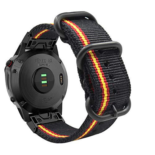 ESTUYOYA - Pulsera de Nailon Compatible con Garmin Fenix 6X/Fenix 6X Pro/Fenix 5X/Fenix 5X Plus/Fenix 3/Fenix 3 HR Colores Bandera de España, 26mm Transpirable Cierre de Seguridad, Easy Fit - Black