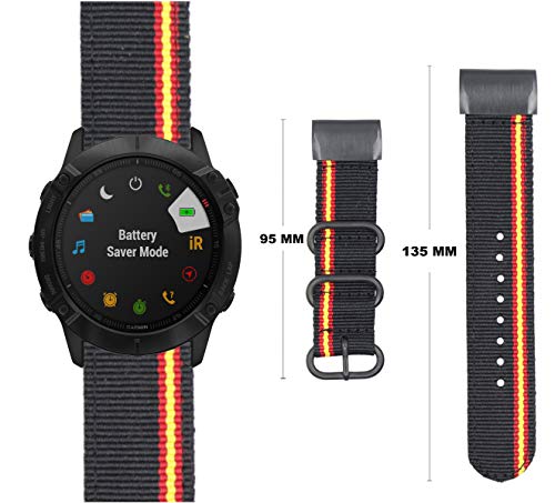 ESTUYOYA - Pulsera de Nailon Compatible con Garmin Fenix 6X/Fenix 6X Pro/Fenix 5X/Fenix 5X Plus/Fenix 3/Fenix 3 HR Colores Bandera de España, 26mm Transpirable Cierre de Seguridad, Easy Fit - Black