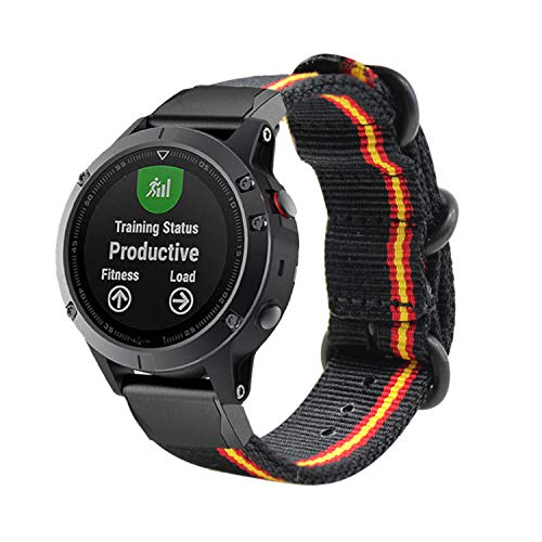 ESTUYOYA - Pulsera de Nailon Compatible con Garmin Fenix 6X/Fenix 6X Pro/Fenix 5X/Fenix 5X Plus/Fenix 3/Fenix 3 HR Colores Bandera de España, 26mm Transpirable Cierre de Seguridad, Easy Fit - Black