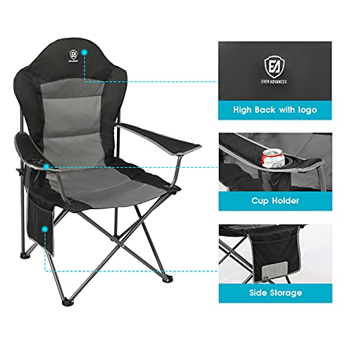 EVER ADVANCED Silla Plegable de Camping, Silla Portátil de Gran Tamaño Capacidad de Carga hasta 136kg para Jardín Playa Pesca Picnic, Negro